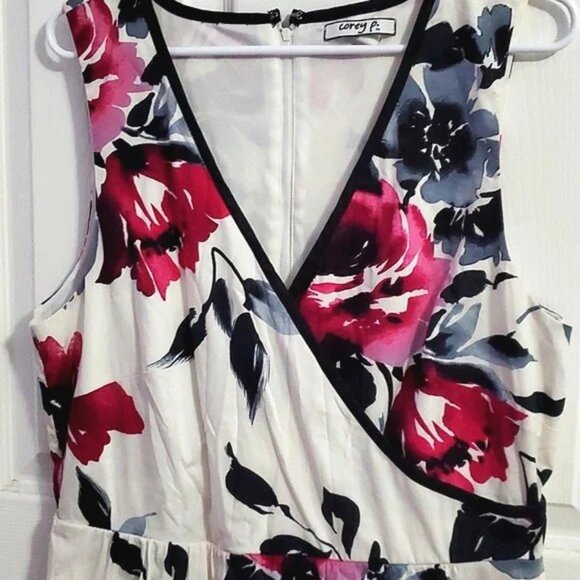 Corey P Career Office Event Floral Surplice Top Flowy Mini Dress - Picture 2 of 9